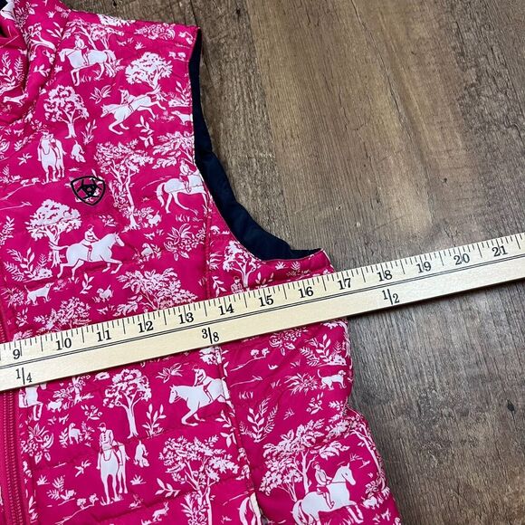 Ariat Down Puffer Vest Pink Horse Pattern Equestrian Full Zip XS/S *Read - Picture 7 of 10